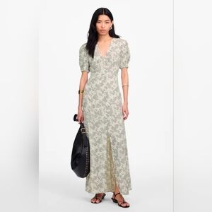 Madewell Puff Sleeve V Neck Midi Dress In Harper Floral Ivory Black Size 4